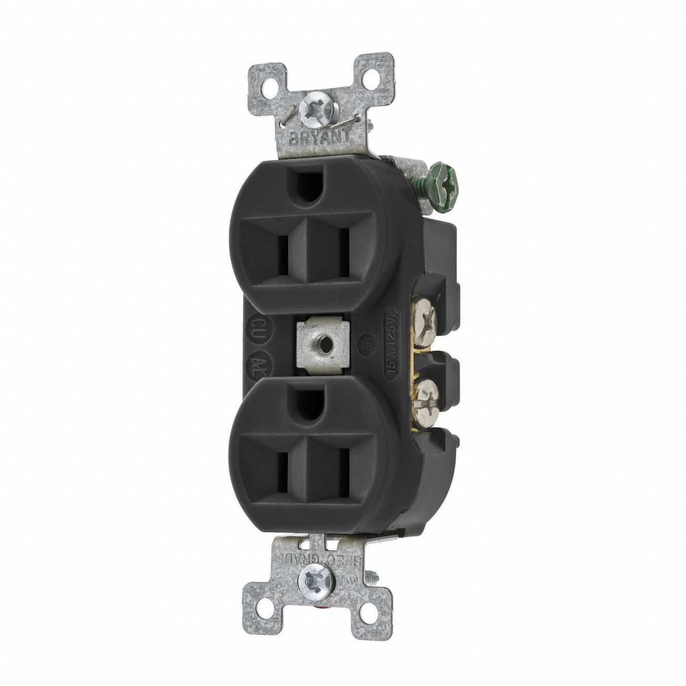 RECEPTACLE, DUPLEX, 5-15R, 125V AC, 15 A, BLACK, 2 POLE/3 WIRE, SCREW TERMINALS