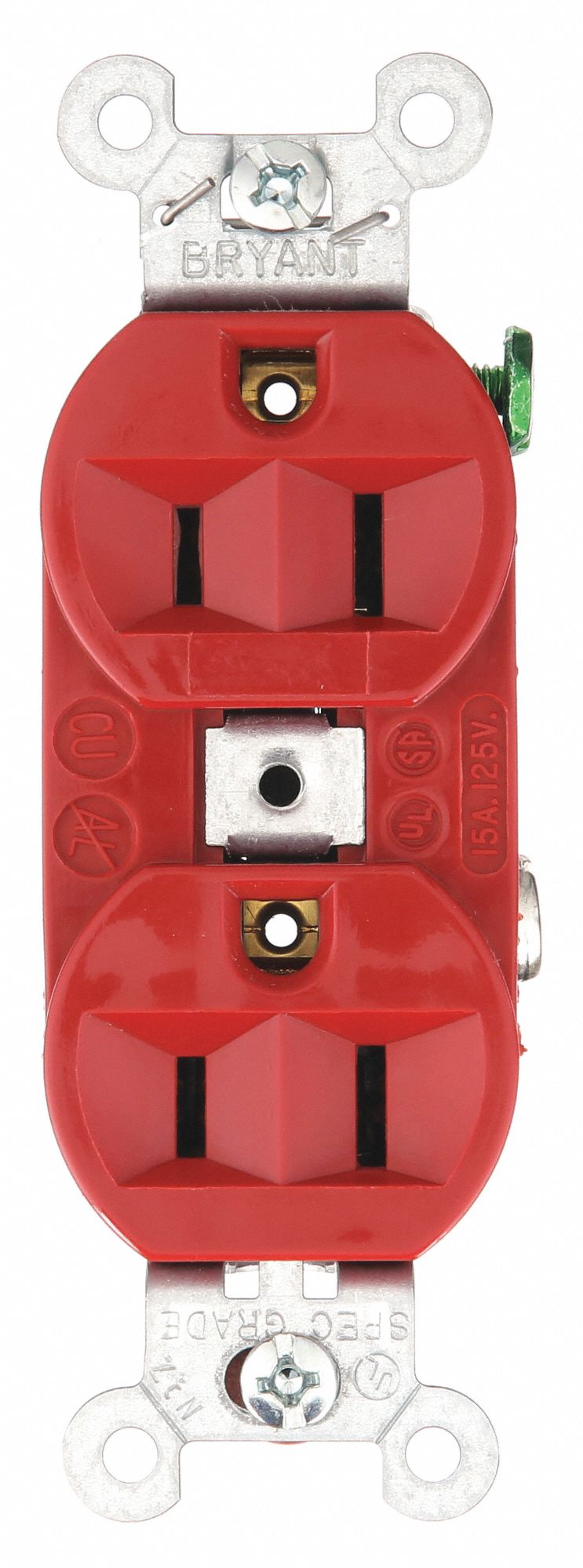 Receptacle: Duplex, 5-15R, 125V AC, 15 A, Red, 2 Pole / 3 Wire, Screw Terminals