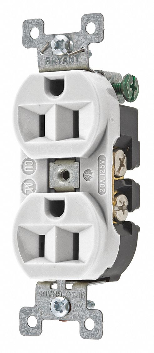 RECEPTACLE, DUPLEX, 5-15R, 125V AC, 15 A, WHITE, 2 POLE/3 WIRE, SCREW TERMINALS