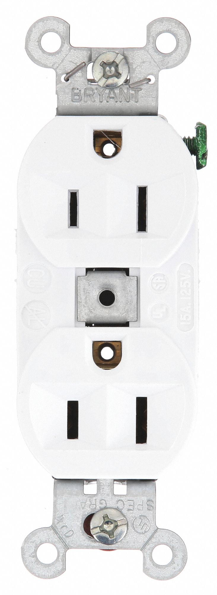 PRISE, DOUBLE, 2 PÔLES/3 FILS, COMPOSITE, THERMOPLASTIQUE, 125 V CA, 15 A, BORNES À VIS, 5-15R, 1/2 HP, 10 AWG, BLANC