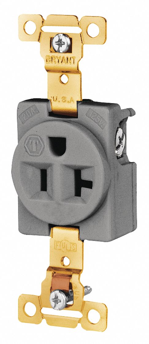 RECEPTACLE, SINGLE, GREY, 5-20R, 20 A, 125V AC, 2 POLE/3 WIRE, SCREW TERMINALS