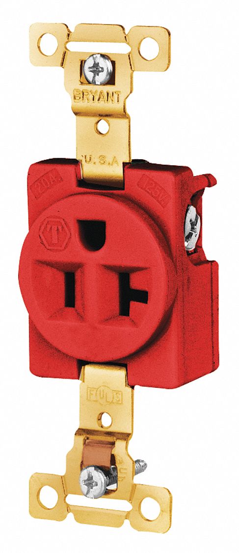 RECEPTACLE, SINGLE, RED, 5-20R, 20 A, 125V AC, 2 POLE/3 WIRE, SCREW TERMINALS