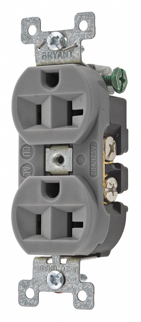 RECEPTACLE, DUPLEX, GREY, 5-20R, 20 A, 125V AC, 2 POLE/3 WIRE, SCREW TERMINALS