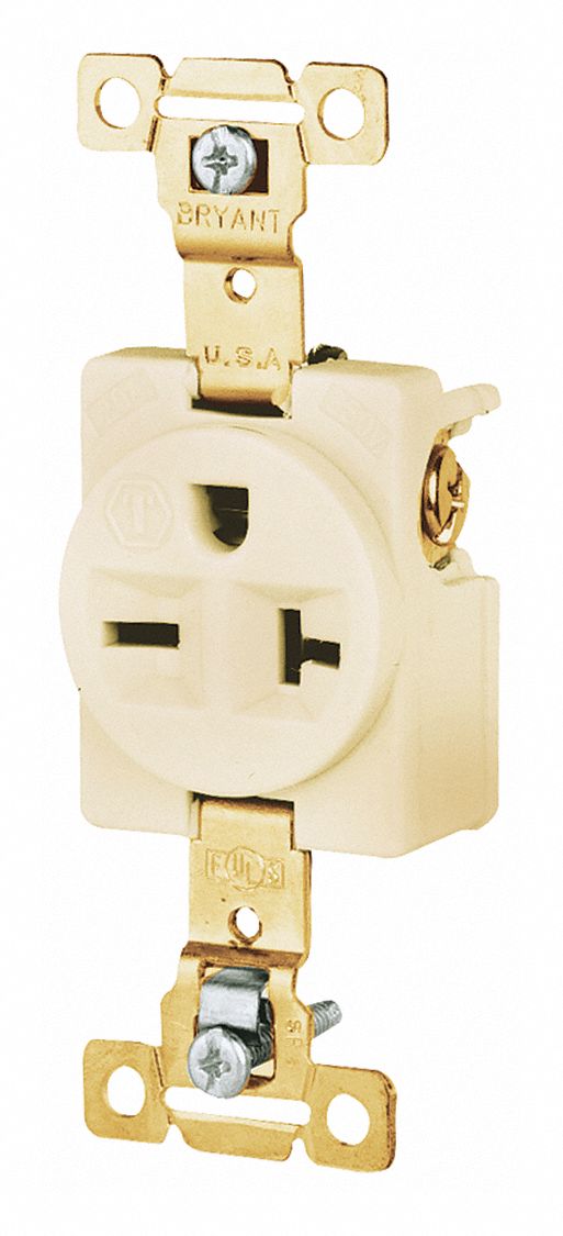 RECEPTACLE, SINGLE, IVORY, 6-20R, 20 A, 250V AC, 2 POLE/3 WIRE, SCREW TERMINALS