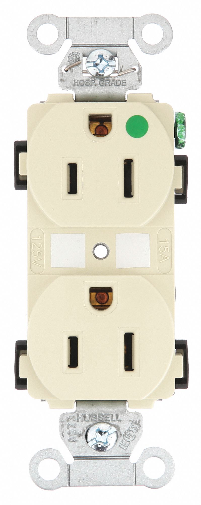 PRISE, DOUBLE, 2 PÔLES/3 FILS, NYLON, LAITON, 125 V CA, 15 A, BORNES À VIS, 5-15R, 1/2 HP, 10 AWG, IVOIRE