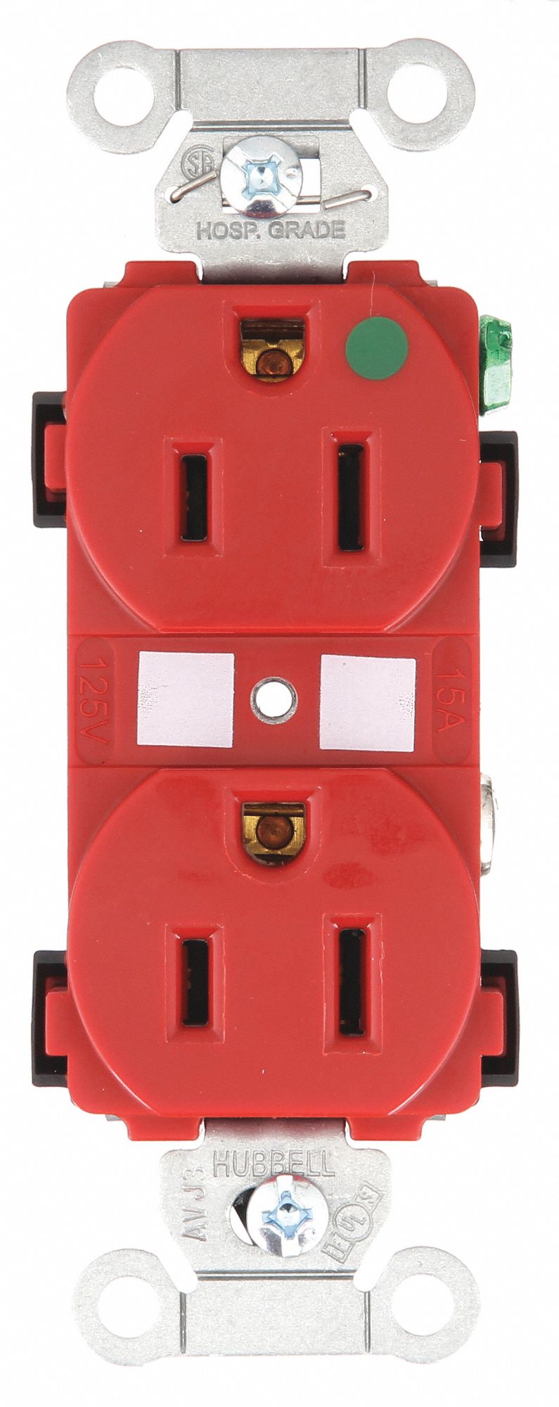 PRISE, DOUBLE, 2 PÔLES/3 FILS, NYLON, LAITON, 125 V CA, 15 A, BORNES À VIS, 5-15R, 1/2 HP, 10 AWG, ROUGE