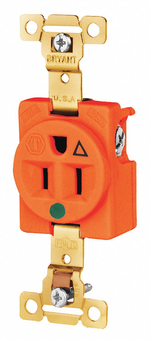 BRYANT 15 A, Hospital Grade, Isolated Ground Receptacle, Orange, No