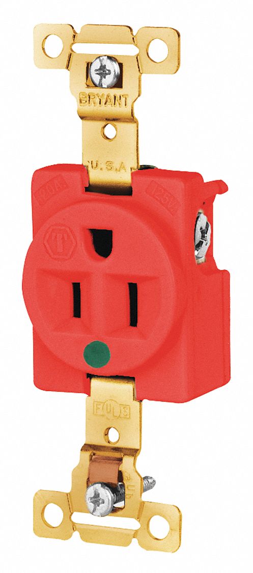 Receptacle, Red, 15A, 125VAC, Single Outlet