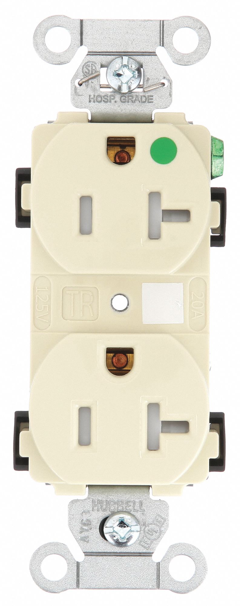 Receptacle: Duplex, 5-20R, 20 A, 125V AC, Ivory, 2 Pole / 3 Wire Poles & Wires, Gen Purpose