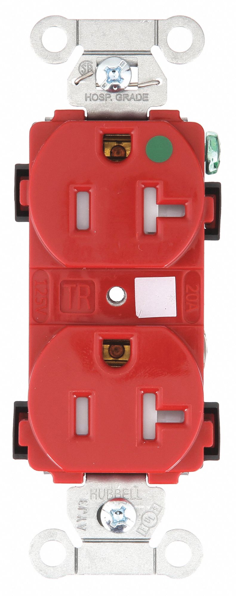 Receptacle: Duplex, 5-20R, 20 A, 125V AC, Red, 2 Pole / 3 Wire Poles & Wires, Screw Terminals