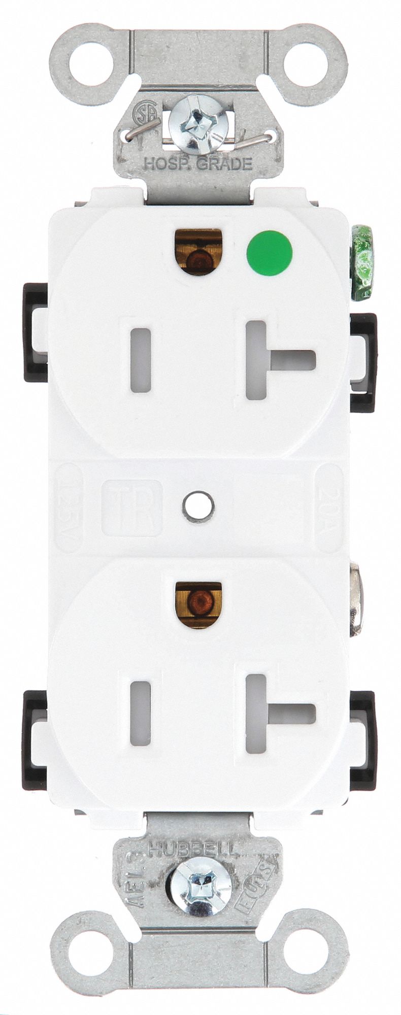 Receptacle: Duplex, 5-20R, 20 A, 125V AC, White, 2 Pole / 3 Wire Poles & Wires, Gen Purpose