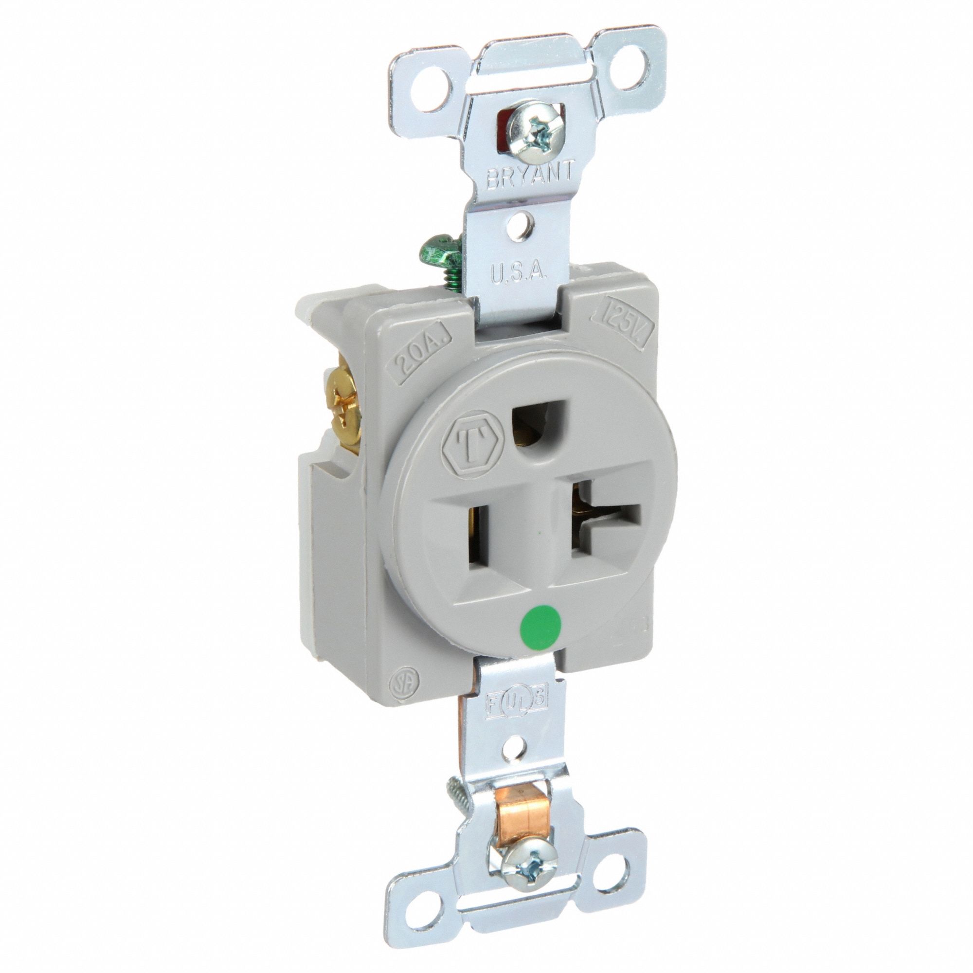 PRISE, SIMPLE, 2 PÔLES/3 FILS, COMPOSITE, CUIVRE, 125 V CA, 20 A, BORNES À VIS, 5-20R, 1 HP, 12 AWG, GRIS