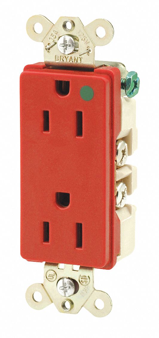 RECEPTACLE, DECORATOR DUPLEX, 5-15R, 15 A, 125V AC, RED, SCREW TERMINALS