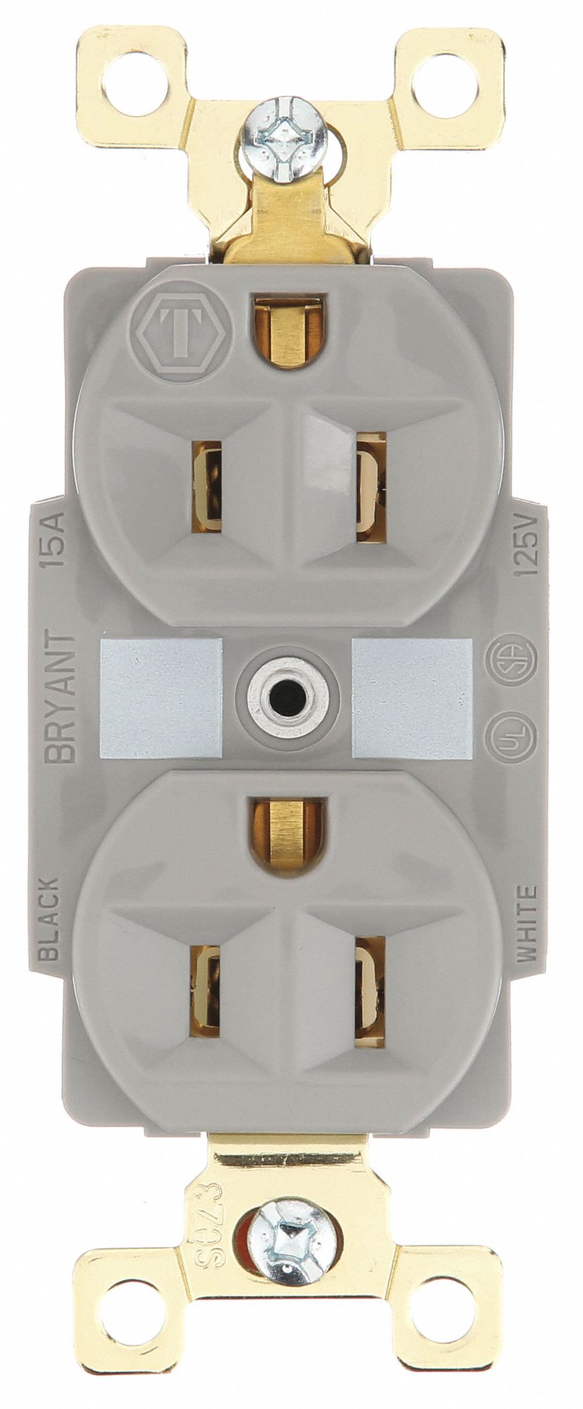 PRISE, DOUBLE, 2 PÔLES/3 FILS, NYLON, LAITON, 125 V CA, 15 A, BORNES À VIS, 5-15R, 1/2 HP, 12 AWG, GRIS