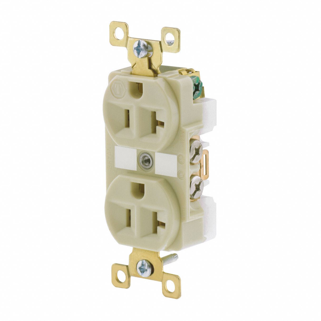 RECEPTACLE, DUPLEX, 5-20R, 125V AC, 20 A, IVORY, 2 POLE/3 WIRE, SCREW TERMINALS