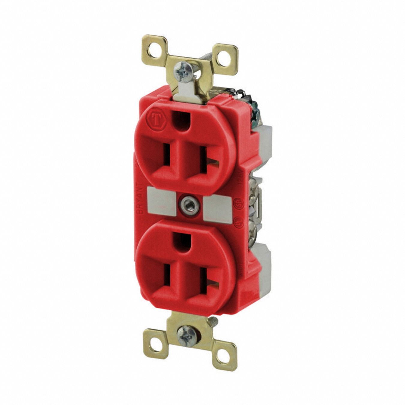 RECEPTACLE, DUPLEX, 5-20R, 125V AC, 20 A, RED, 2 POLE/3 WIRE, SCREW TERMINALS