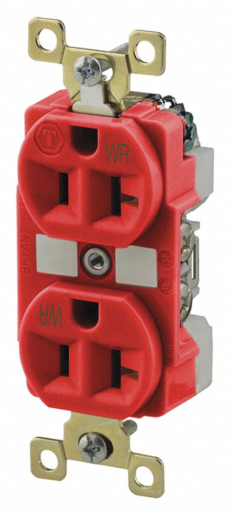 Receptacle: Duplex, 5-20R, 125V AC, 20 A, Red, 2 Pole / 3 Wire, Screw Terminals