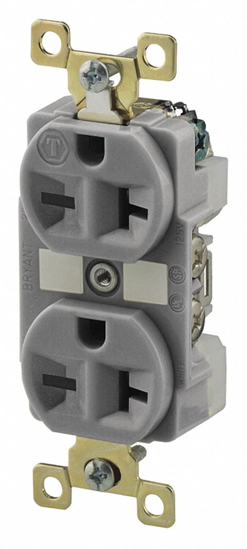 RECEPTACLE, SINGLE, 6-20R, 250V AC, 20 A, GREY, 2 POLE/3 WIRE, SCREW TERMINALS