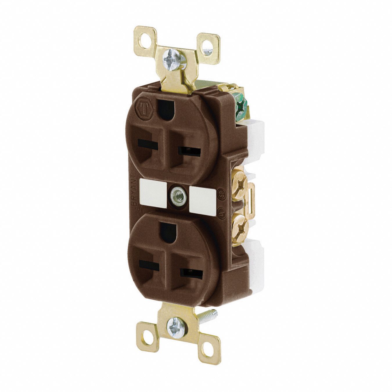 Receptacle: Duplex, Brown, 6-15R, 15 A, 250V AC, 2 Pole / 3 Wire, Screw Terminals