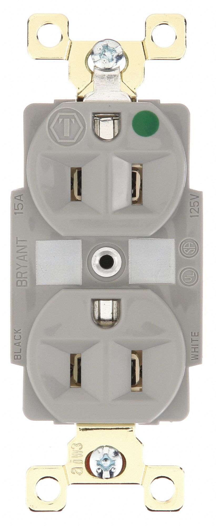 Receptacle: Duplex, 5-15R, 15 A, 125V AC, Gray, 2 Pole / 3 Wire Poles & Wires