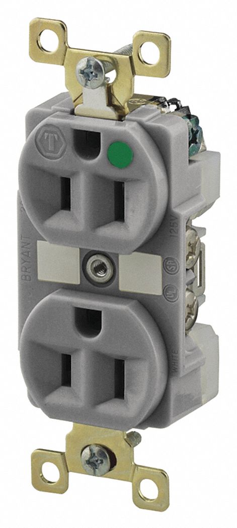 Receptacle, Gray, 15A, 125VAC, Illuminated