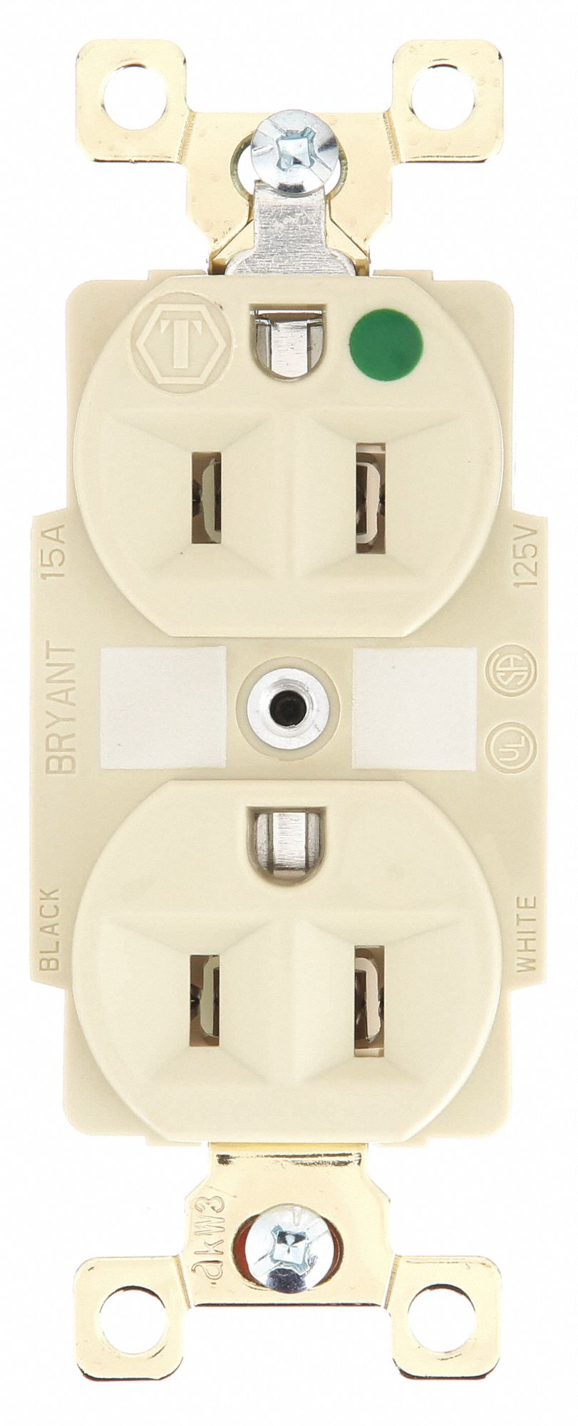 Receptacle: Duplex, 5-15R, 15 A, 125V AC, Ivory, 2 Pole / 3 Wire Poles & Wires