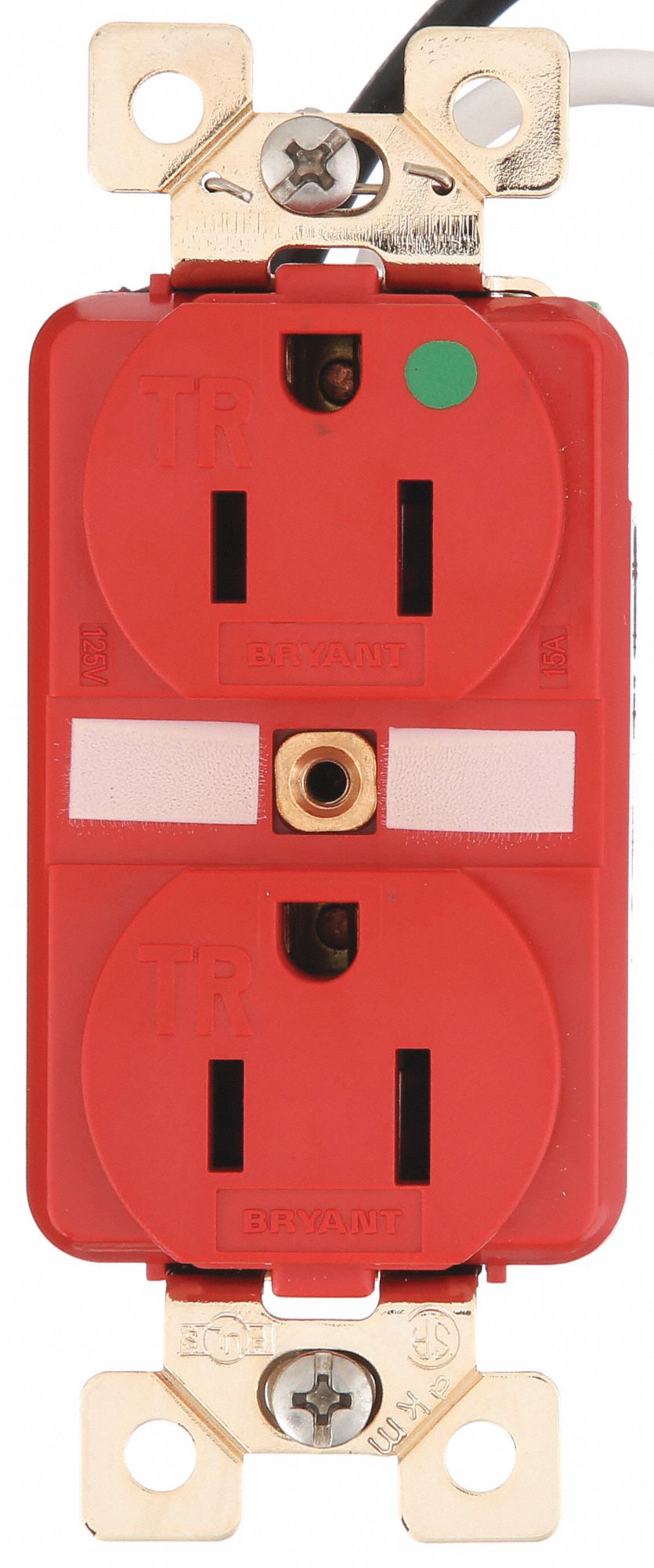 Receptacle: Duplex, 5-15R, 15 A, 125V AC, Red, 2 Pole / 3 Wire Poles & Wires, Screw Terminals