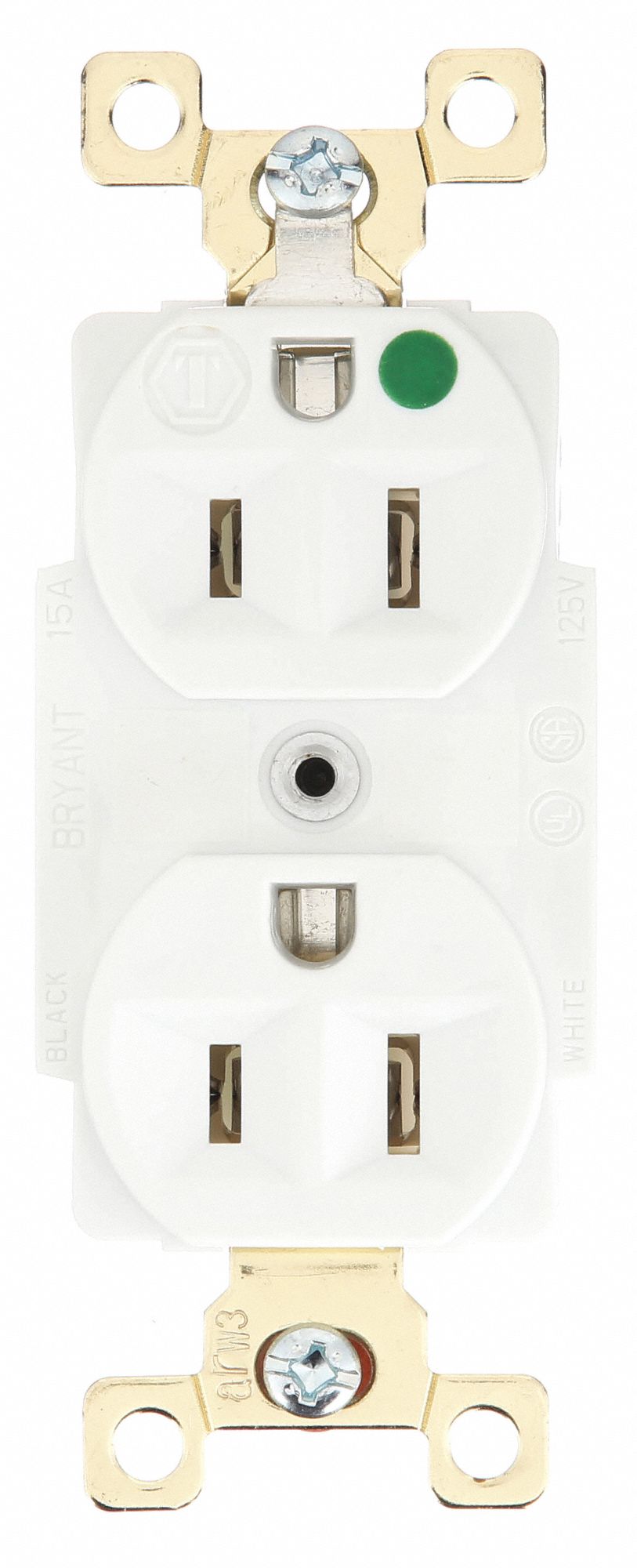 Receptacle: Duplex, 5-15R, 15 A, 125V AC, White, 2 Pole / 3 Wire Poles & Wires