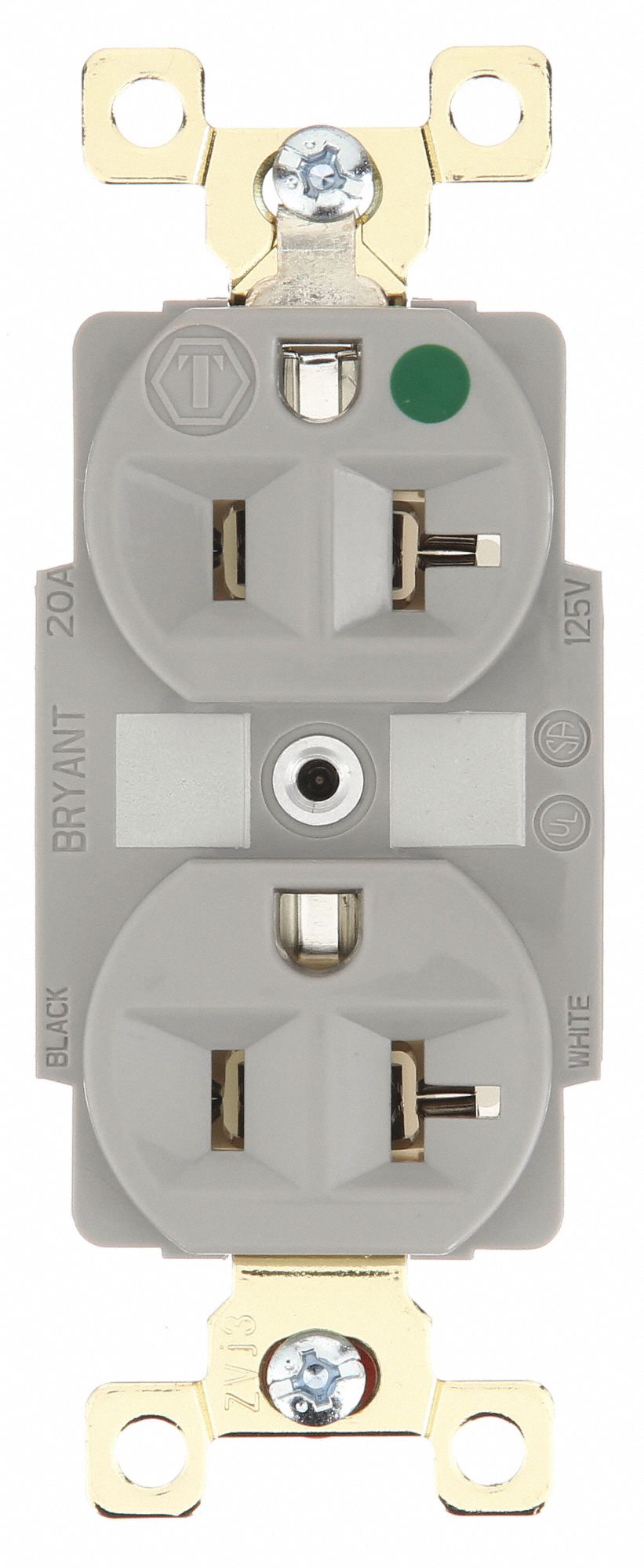 Receptacle: Duplex, 5-20R, 20 A, 125V AC, Gray, 2 Pole / 3 Wire Poles & Wires