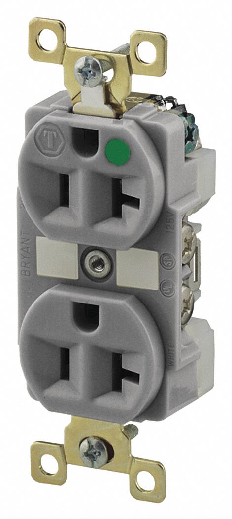 Receptacle, Gray, 20A, 125VAC, Illuminated