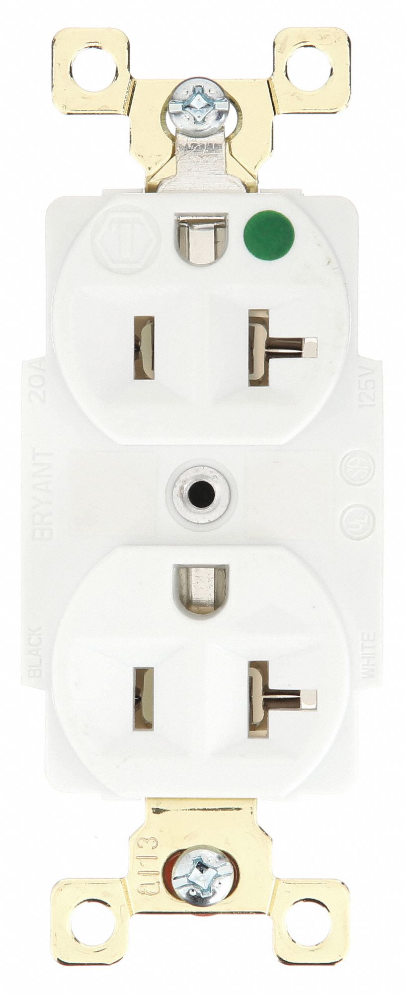 Receptacle: Duplex, 5-20R, 20 A, 125V AC, White, 2 Pole / 3 Wire Poles & Wires