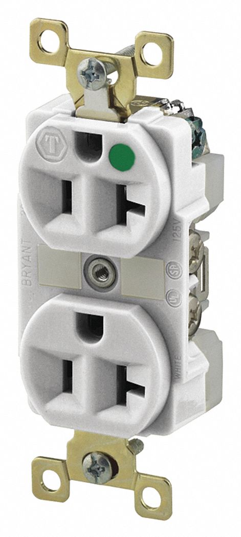 Receptacle, White, 20A, 125VAC, Illuminated