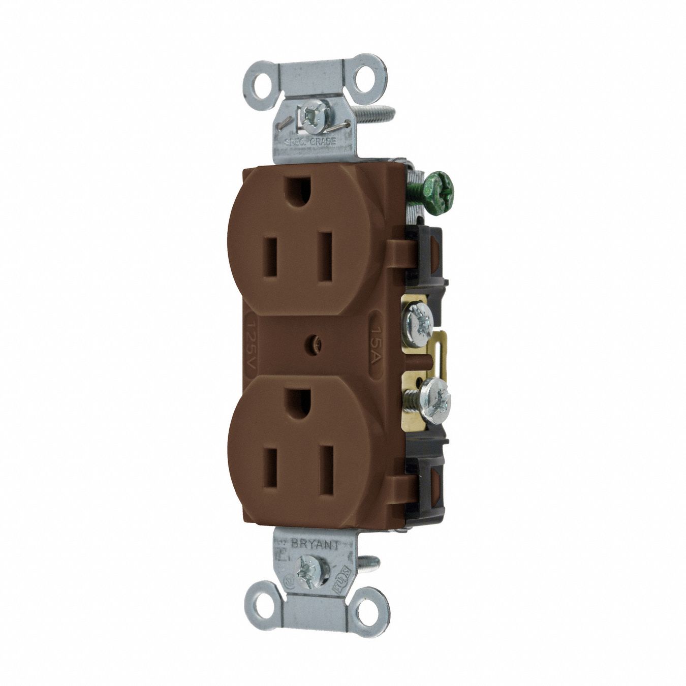 RECEPTACLE, DUPLEX, BROWN, 5-15R, 15 A, 125V AC, 2 POLE/3 WIRE, SCREW TERMINALS