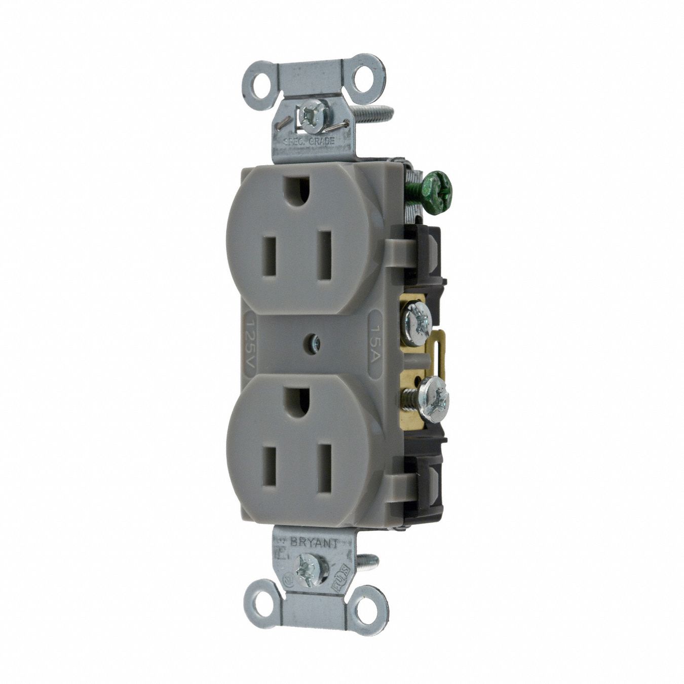 RECEPTACLE, DUPLEX, GREY, 5-15R, 15 A, 125V AC, 2 POLE/3 WIRE, SCREW TERMINALS