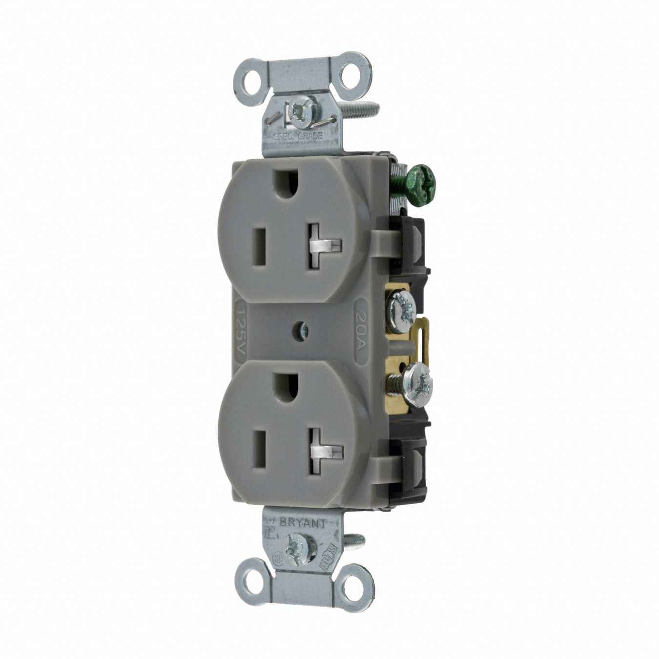 RECEPTACLE, DUPLEX, GREY, 5-20R, 20 A, 125V AC, 2 POLE/3 WIRE, SCREW TERMINALS