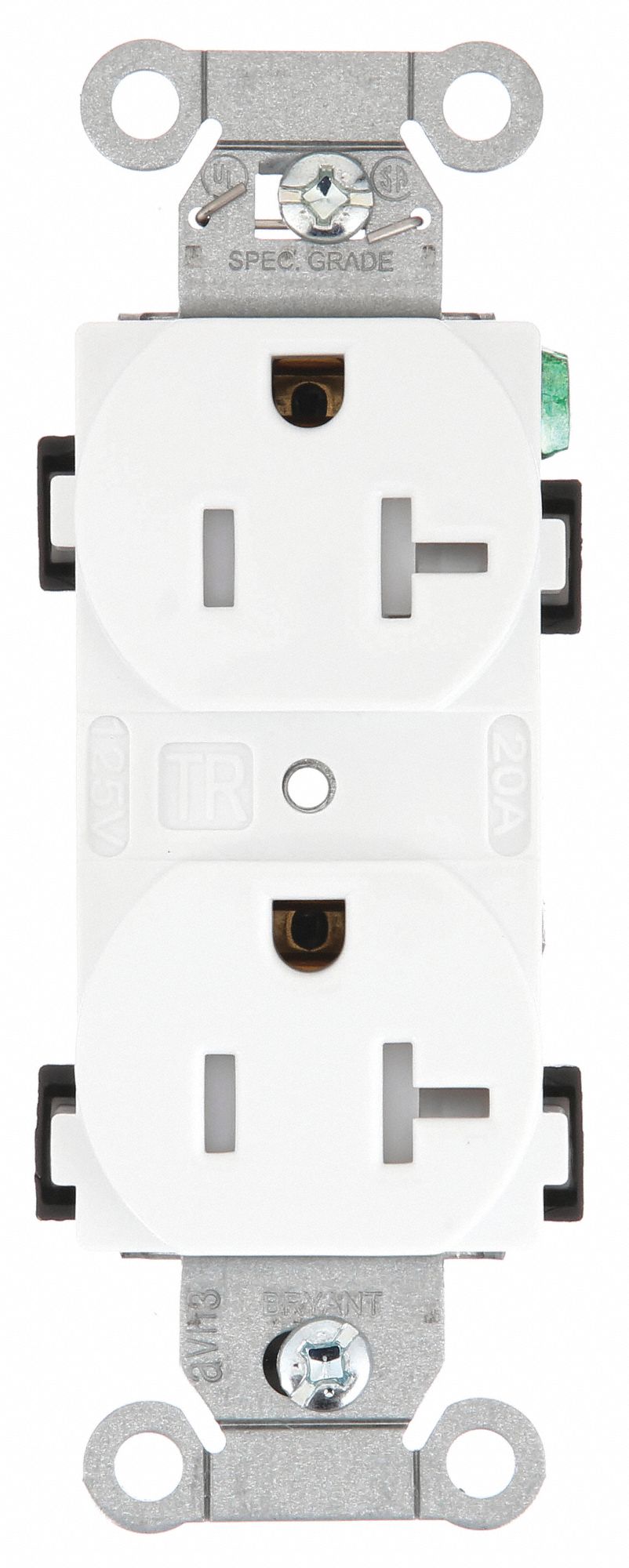 Receptacle: Duplex, White, 5-20R, 20 A, 125V AC, 2 Pole / 3 Wire, Screw Terminals