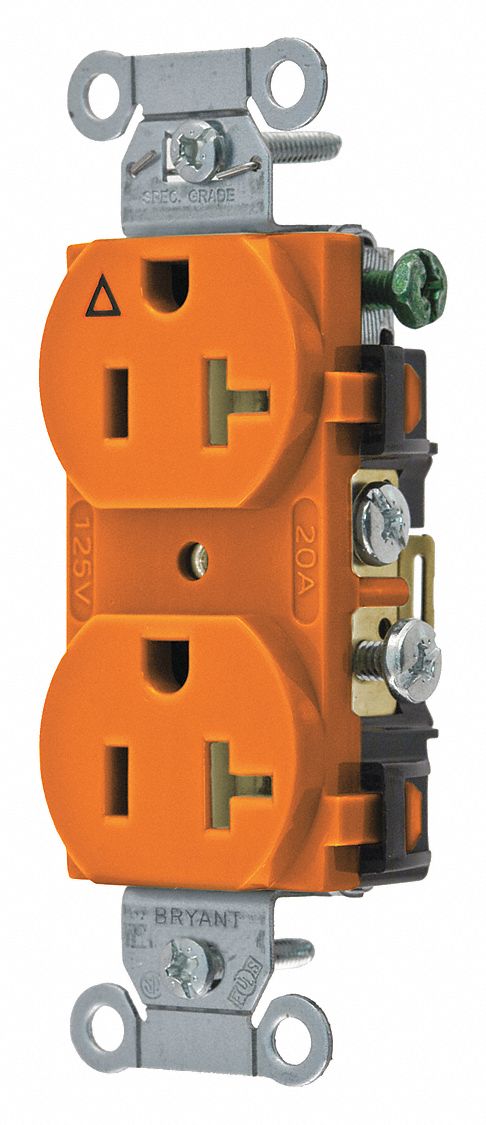 BRYANT 20 A, Commercial, Isolated Ground Receptacle, Orange, No Tamper