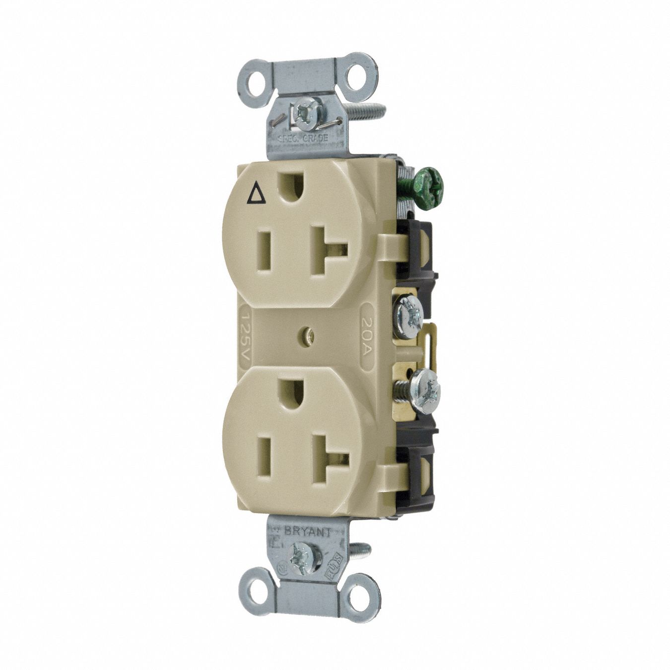 RECEPTACLE, DUPLEX, IVORY, 5-20R, 15 A, 125V AC, 2 POLE/3 WIRE, SCREW TERMINALS