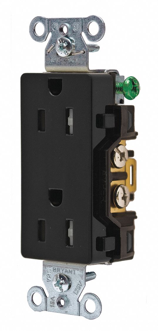 RECEPTACLE, DECORATOR DUPLEX, BLACK, 5-15R, 15 A, 125V AC, 2 POLE/3 WIRE