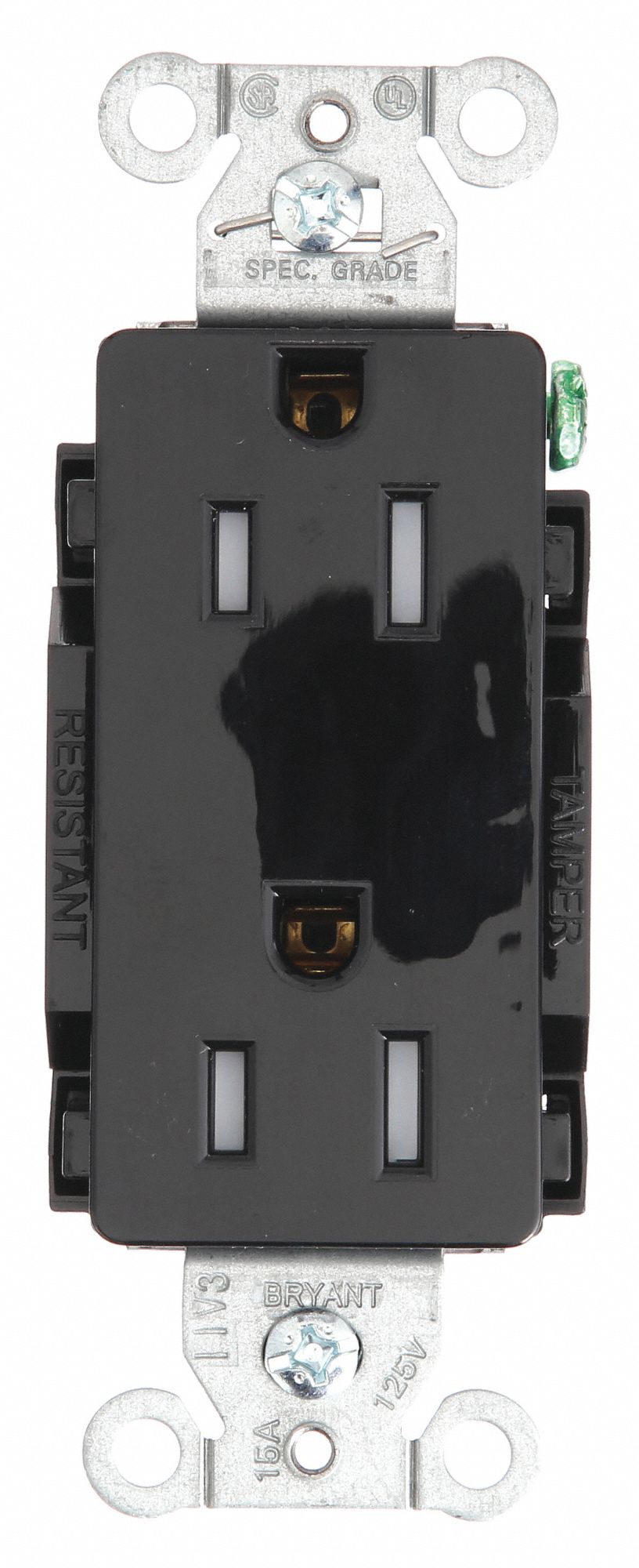 Receptacle: Decorator Duplex, Black, 5-15R, 15 A, 125V AC, 2 Pole / 3 Wire, Screw Terminals