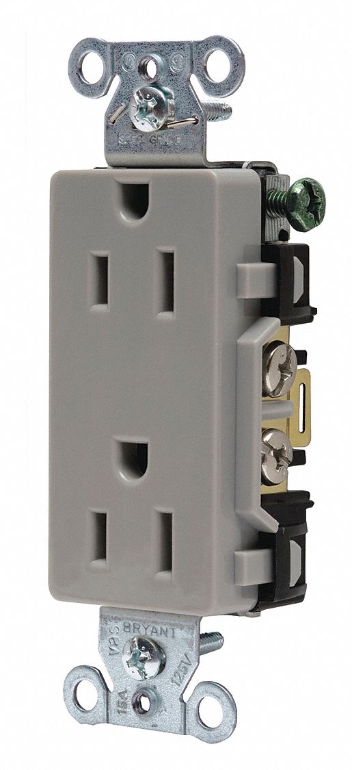 RECEPTACLE, DECORATOR DUPLEX, GREY, 5-15R, 15 A, 125V AC, 2 POLE/3 WIRE