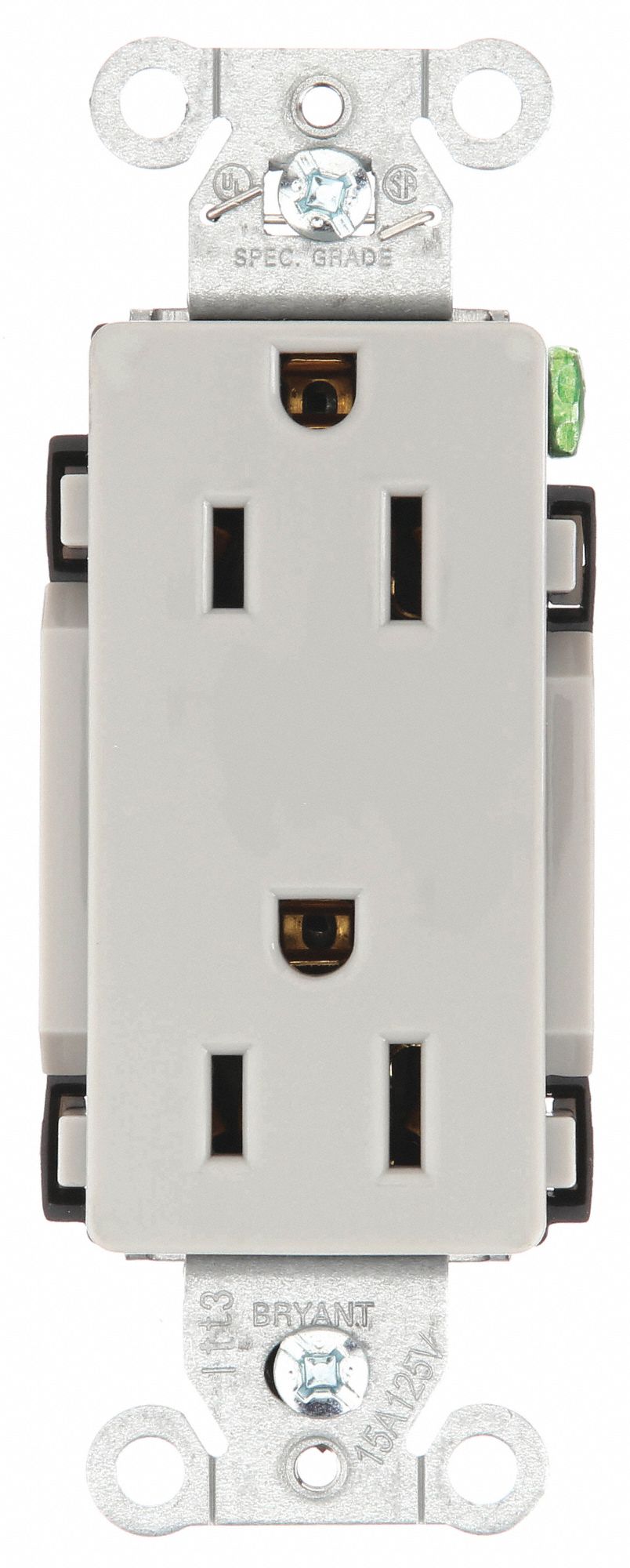 Receptacle: Decorator Duplex, Gray, 5-15R, 15 A, 125V AC, 2 Pole / 3 Wire, Screw Terminals