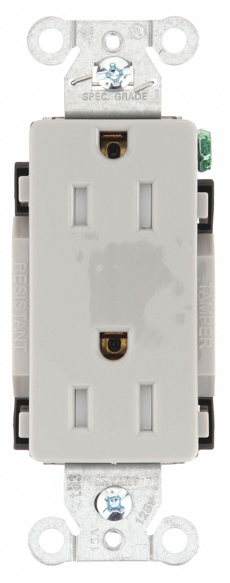 Receptacle: Decorator Duplex, Gray, 5-15R, 15 A, 125V AC, 2 Pole / 3 Wire, Screw Terminals