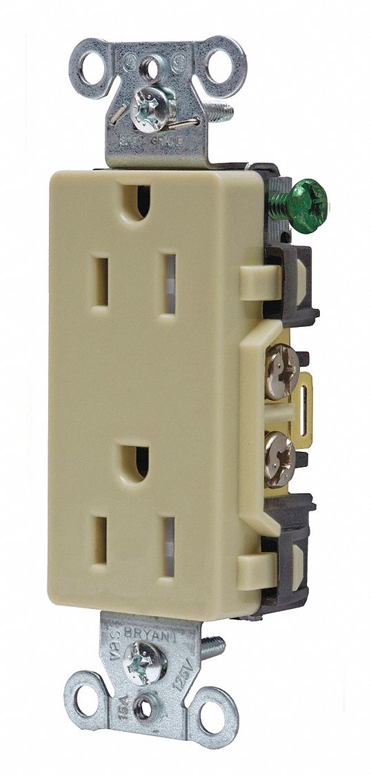 RECEPTACLE, DECORATOR DUPLEX, IVORY, 5-15R, 15 A, 125V AC, 2 POLE/3 WIRE