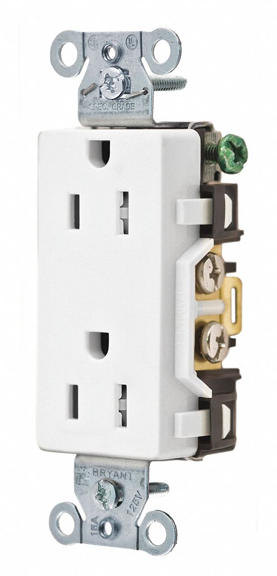 RECEPTACLE, DECORATOR DUPLEX, WHITE, 5-15R, 15 A, 125V AC, 2 POLE/3 WIRE