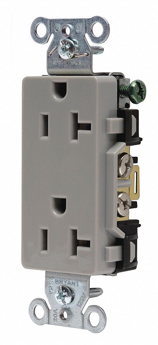 RECEPTACLE, DECORATOR DUPLEX, GREY, 5-20R, 20 A, 125V AC, 2 POLE/3 WIRE