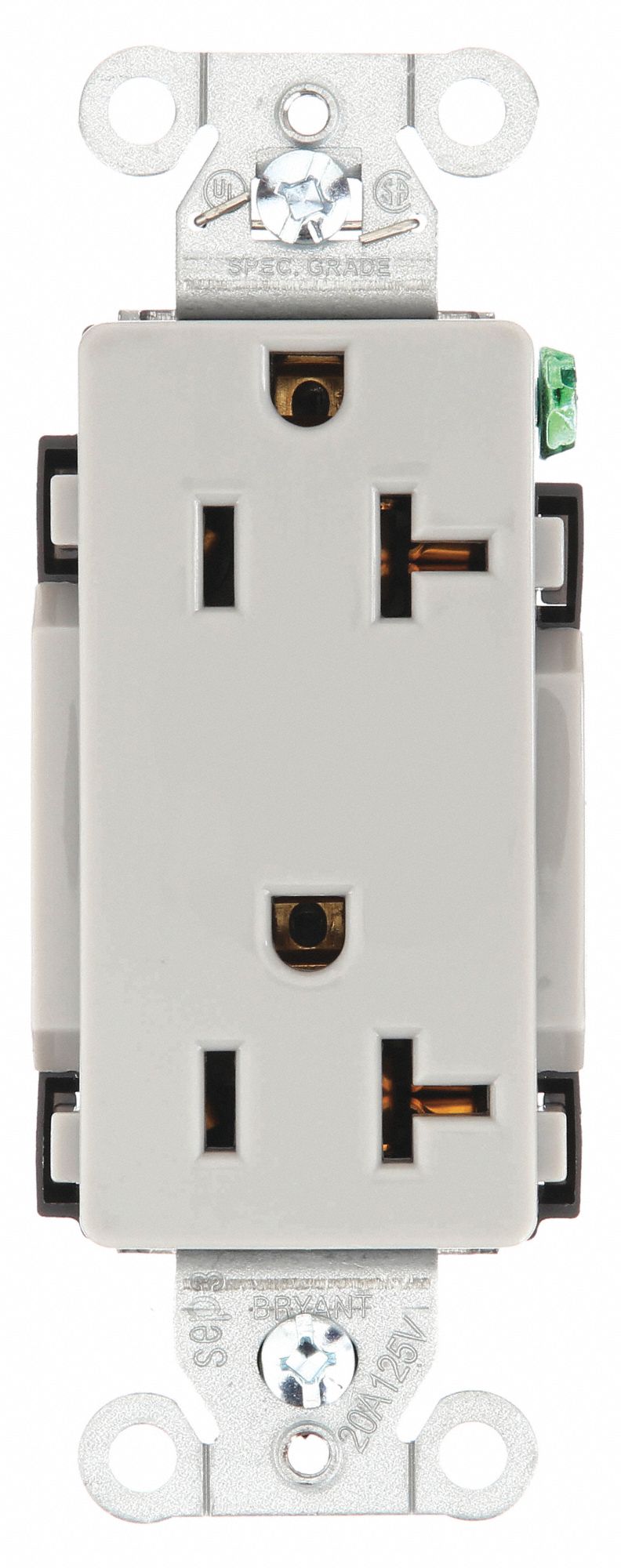 Receptacle: Decorator Duplex, Gray, 5-20R, 20 A, 125V AC, 2 Pole / 3 Wire, Screw Terminals