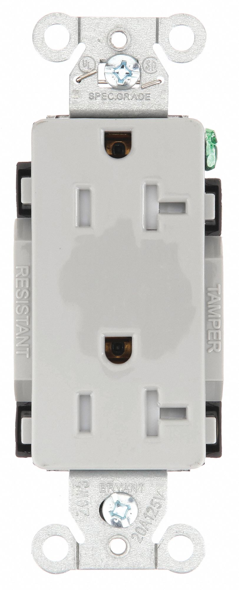 Receptacle: Decorator Duplex, Gray, 5-20R, 20 A, 125V AC, 2 Pole / 3 Wire, Screw Terminals