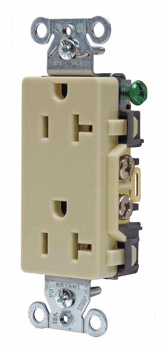 RECEPTACLE, DECORATOR DUPLEX, IVORY, 5-20R, 20 A, 125V AC, 2 POLE/3 WIRE