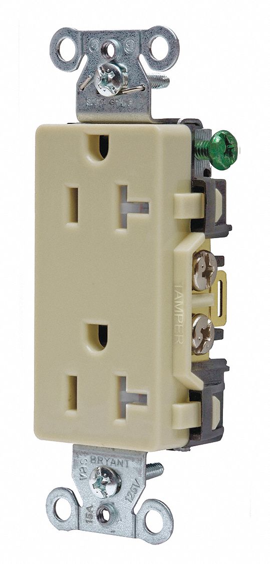 RECEPTACLE, DECORATOR DUPLEX, IVORY, 5-20R, 20 A, 125V AC, 2 POLE/3 WIRE